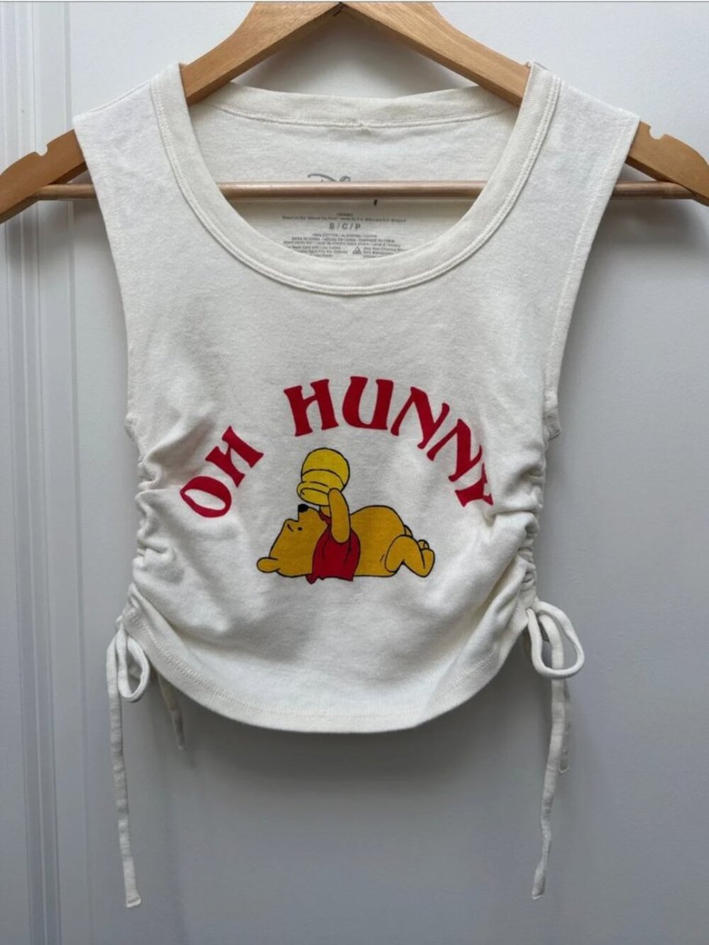 Disney Winnie the Pooh Oh Hunny Side Tie Rouched Crop Tank Top Size S